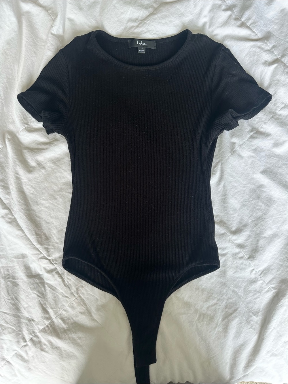 Lulu's Black Ribbed Short Sleeve Bodysuit